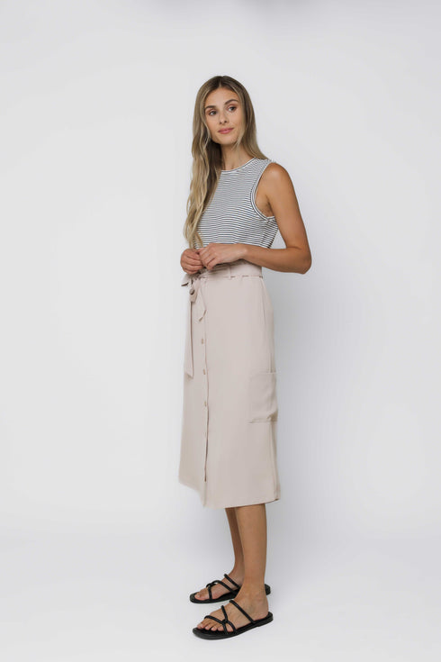 Sally-Button Front Midi Skirt